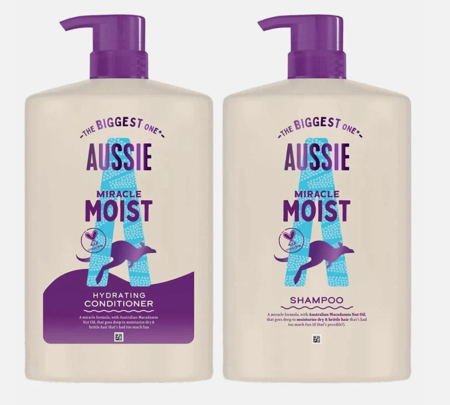 Aussie Miracle Moist Macadamia Nut Oil Hair Shampoo & Conditioner Set Pack 2x1L