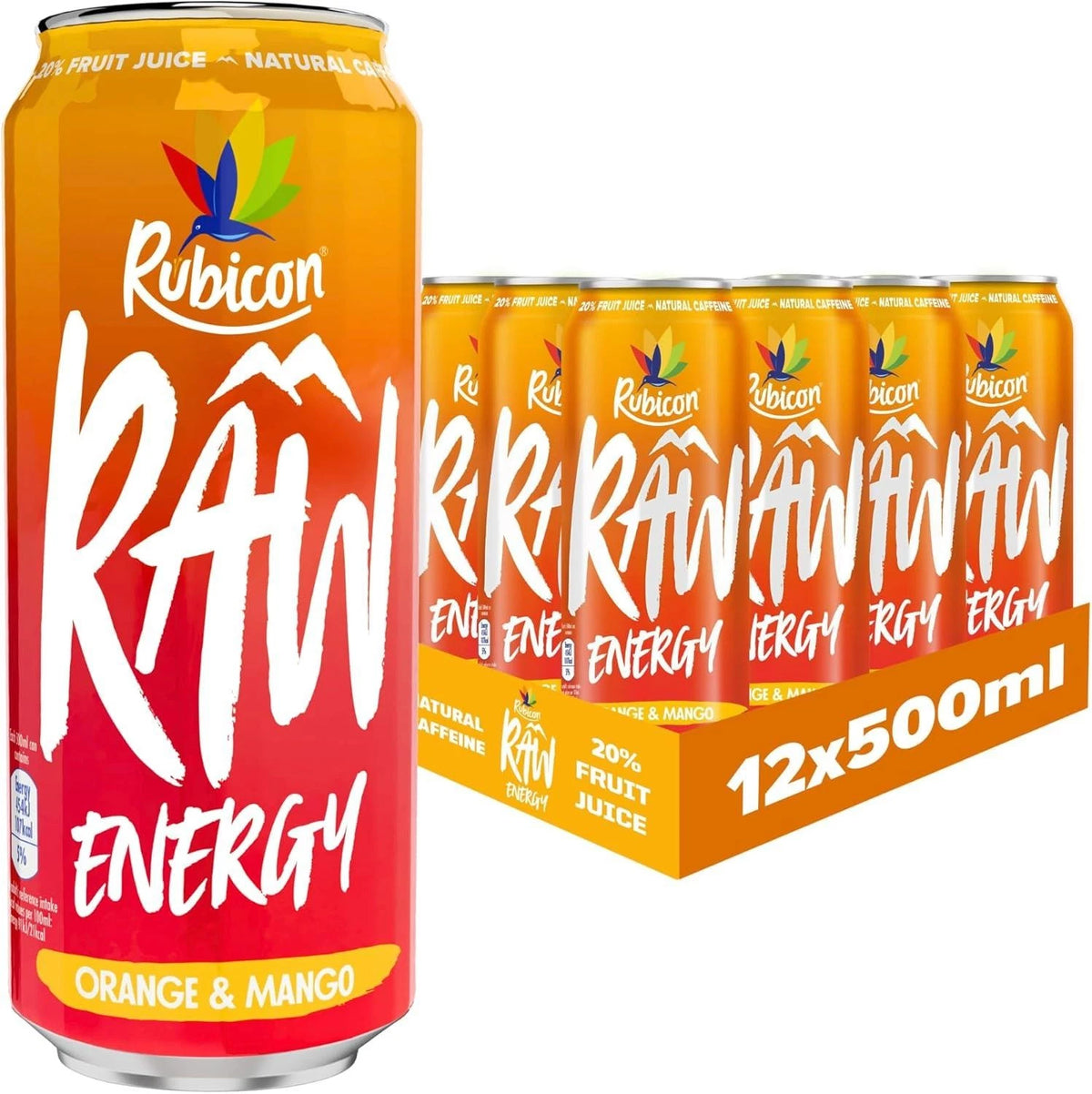 Rubicon Raw Energy Orange & Mango 500ml x 12