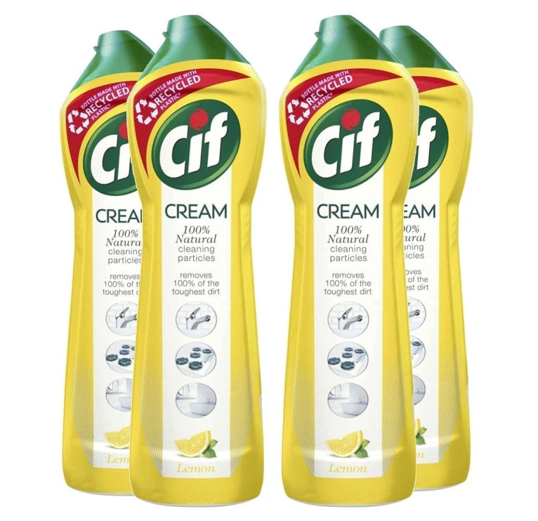 Cif Lemon Cream Cleaner Bottles 500ml - Pack of 4 Multi-Purpose Surface Cleaner