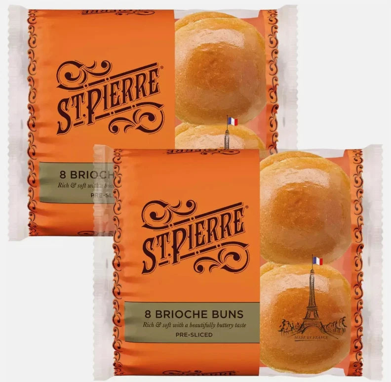 St Pierre Brioche Soft Bread Buttery Taste Pri-Sliced Burger Buns Pack 2 x 8 Pcs