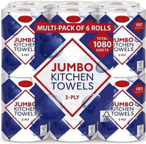 Bestin Jumbo Kitchen Towels, 2-Ply, 180 Sheets per Roll, 6 Roll Multi-Pack