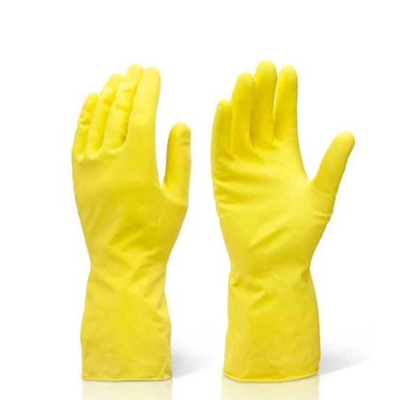 Bestin Rubber Gloves with Cotton Flock Lining Non Slip Grip - Large Pack of 6