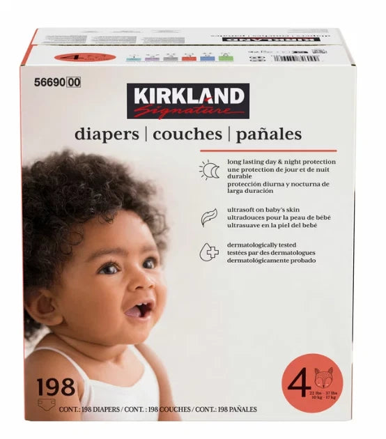 Kirkland Signature Baby Diapers Size 4 Nappy 10-17kg Breathable Pack 198 Nappies