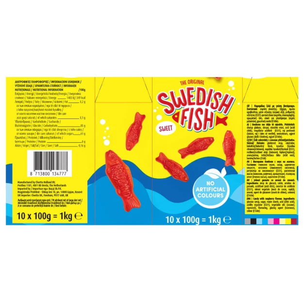 Red Band Swedish Fish, Original Sweet Strawberry Flavour, 10 x 100g, Chewy Candy