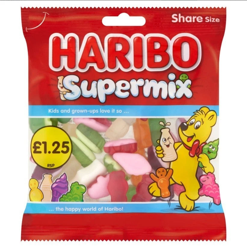 Haribo Share Bags 140g Fruity Fizzy Gummy Jelly Sweets Assorted Flavours 12 Pack