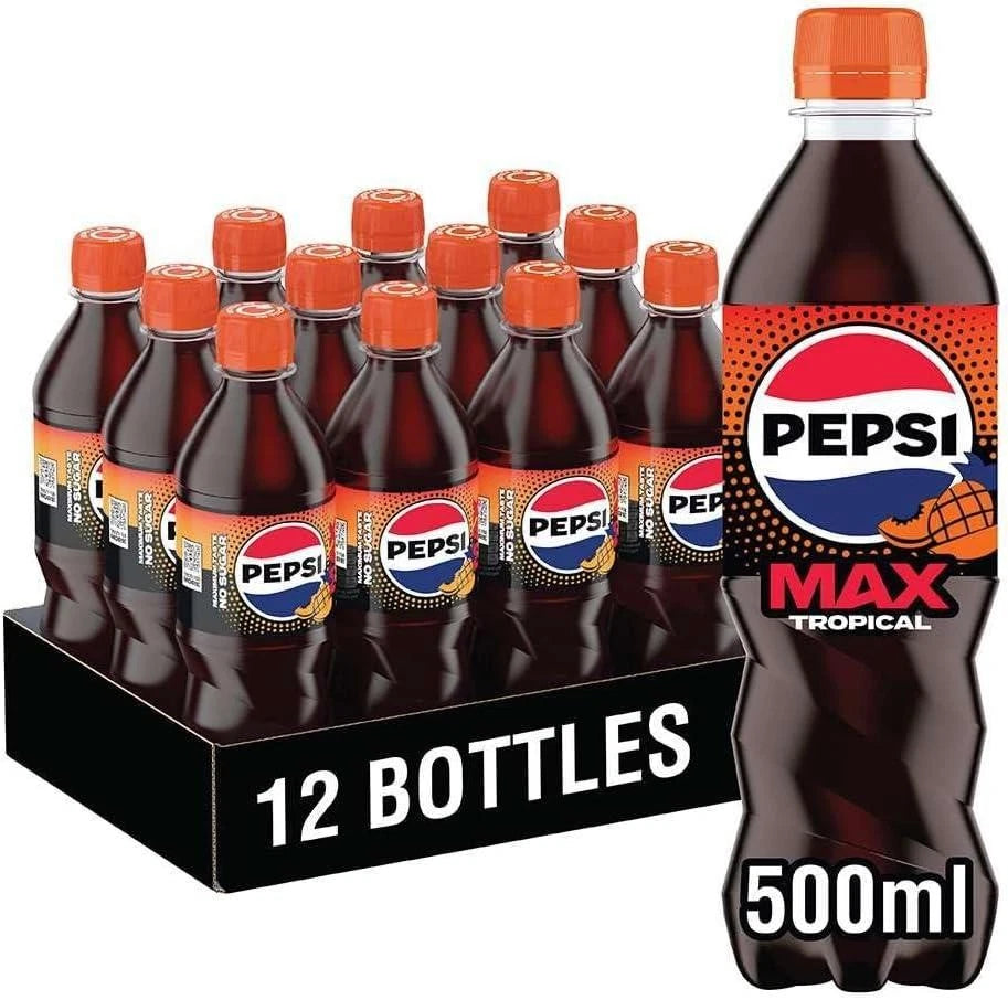 Pepsi Max Tropical 500ml Bottle No Sugar Soft Drink Refreshing Cola Bottle 12