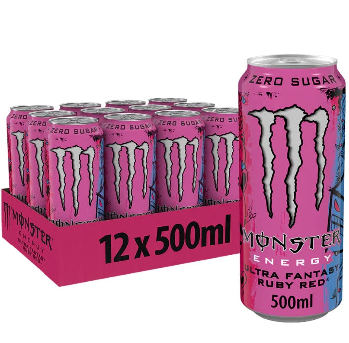 Monster Energy Drink Ultra Fantasy Ruby Red Zero Sugar 500ml Pack of 12