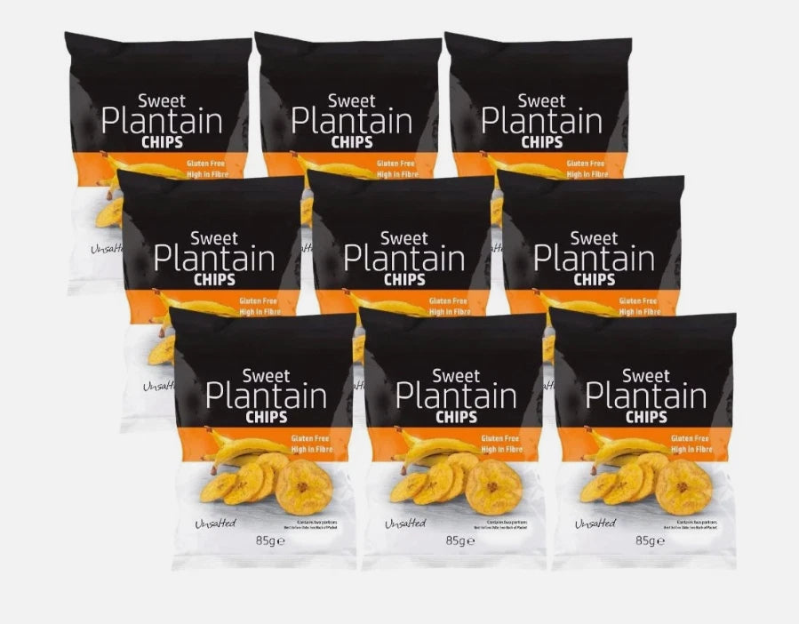 Grace Sweet Plantain Chips Unsalted 85g x 9 Gluten Free, High in Fibre, Vegan