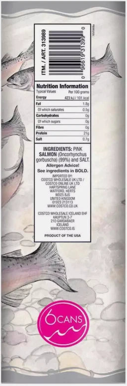 Kirkland Signature Wild Alaskan Pink Salmon Boneless & Skinless Cans Pack 6x170g