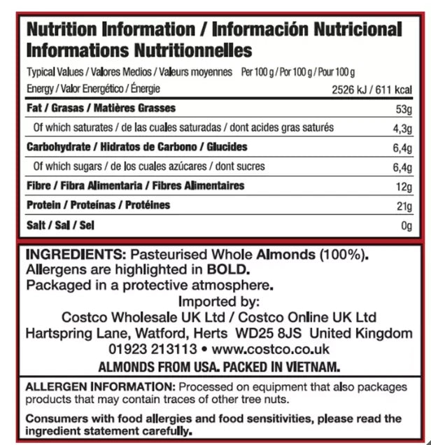 Kirkland Signature Premium Quality Almond Food Whole Almonds Nuts Pack 1.36kg