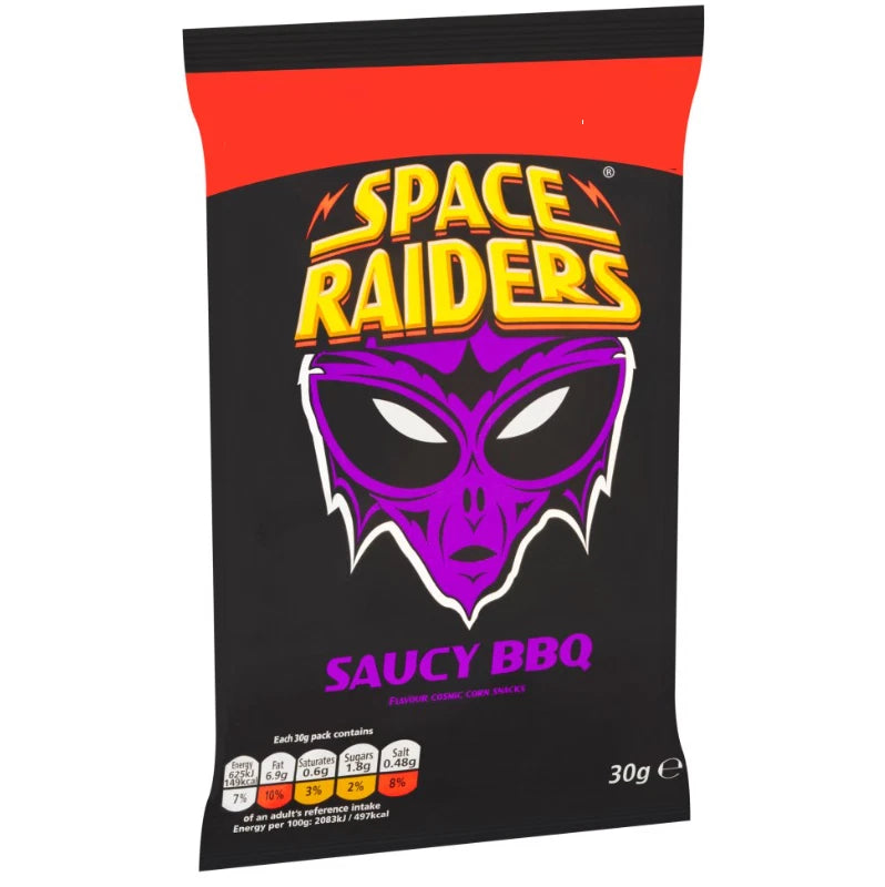 Space Raiders Saucy BBQ Crisps Baked not Fried 30g Pack of 36