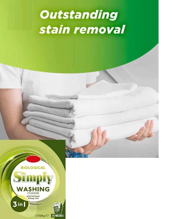 Bestin Simply Biological 3 in 1 Washing Powder, 884g, 13 Washes, Pack of 6