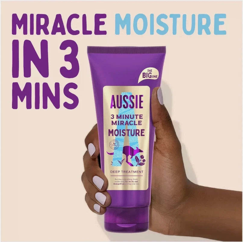 Aussie 3 Minute Miracle Moisture Deep Treatment For Damaged Hair Vegan 2 x 350ml