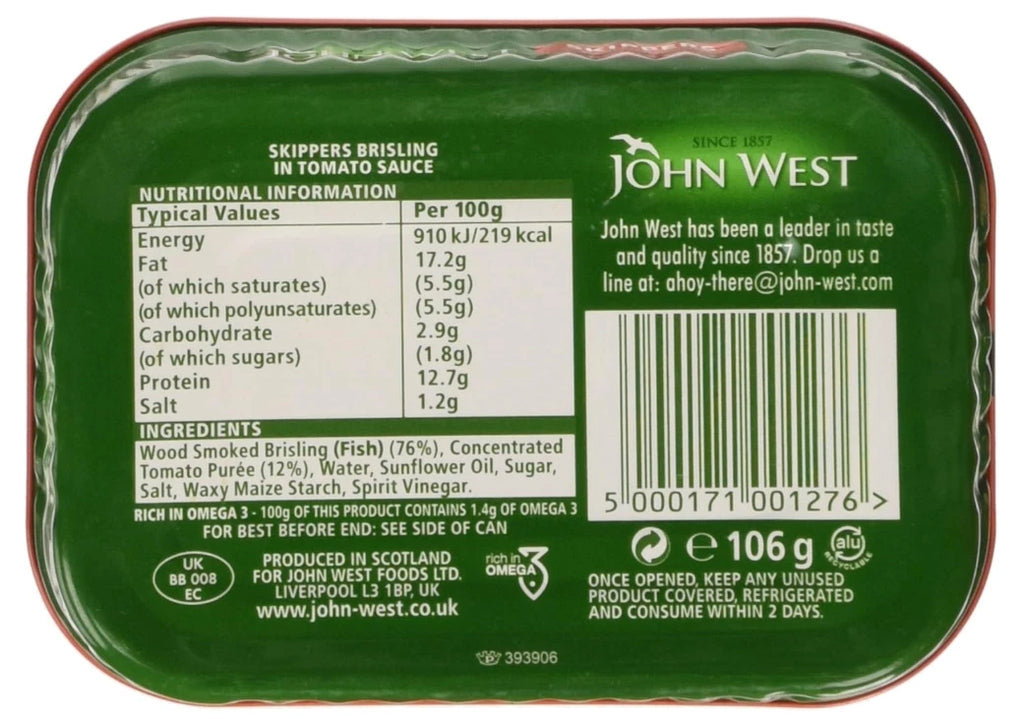 John West Skippers Brisling in Tomato Sauce 106g x 12