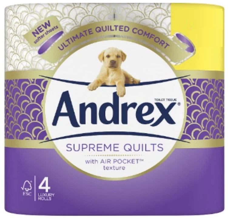 Andrex Supreme Quilts Toilet Tissue 48 Toilet Rolls 3 Ply Soft Thick Sheets
