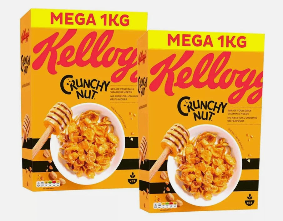 Kellogg's Crunchy Nut Sugar & Honey Golden Cornflake Breakfast Cereal Pack 2x1kg