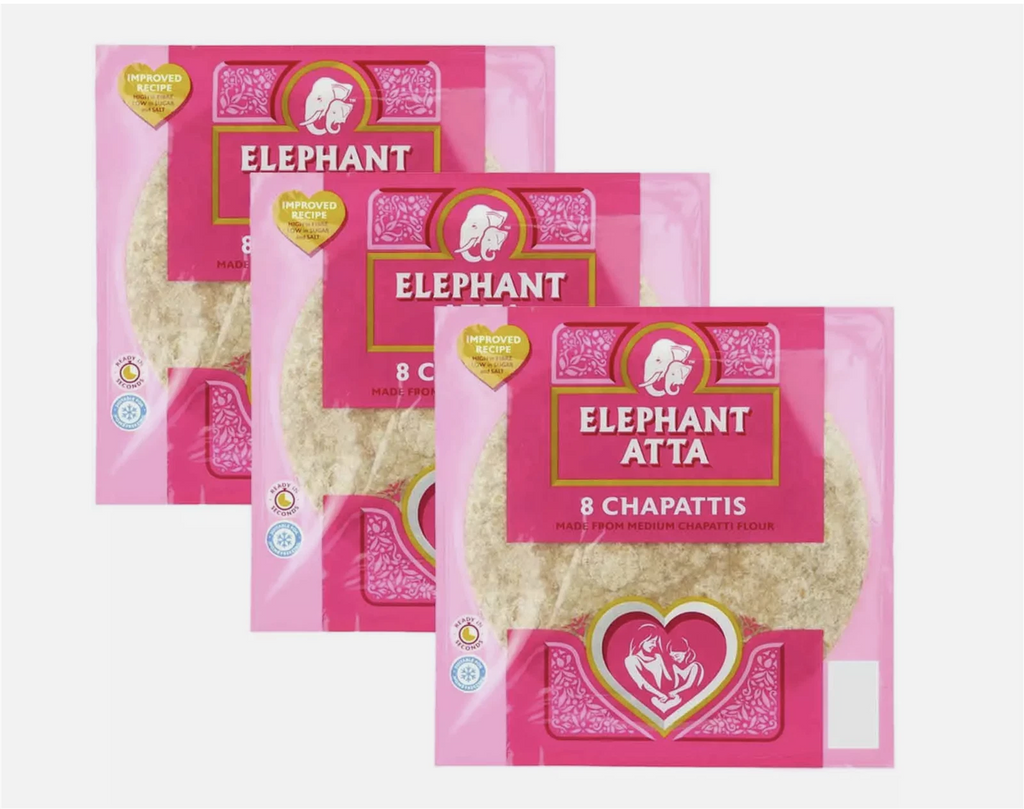 Elephant Atta Made from Medium Chapatti Flour 3x8 Pcs Halal Bread Pack of 3x360g