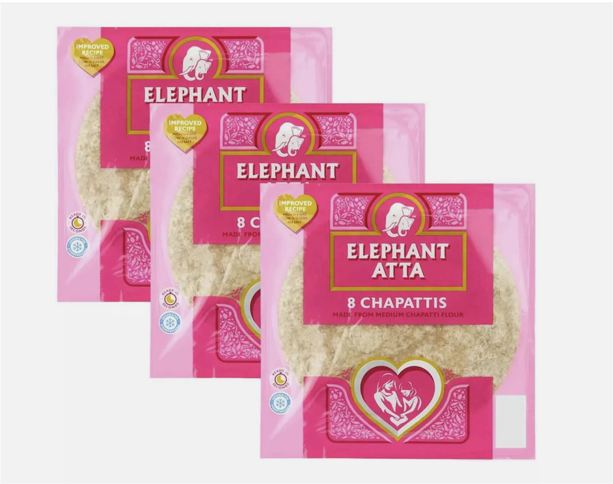 Elephant Atta Made from Medium Chapatti Flour 3x8 Pcs Halal Bread Pack of 3x360g