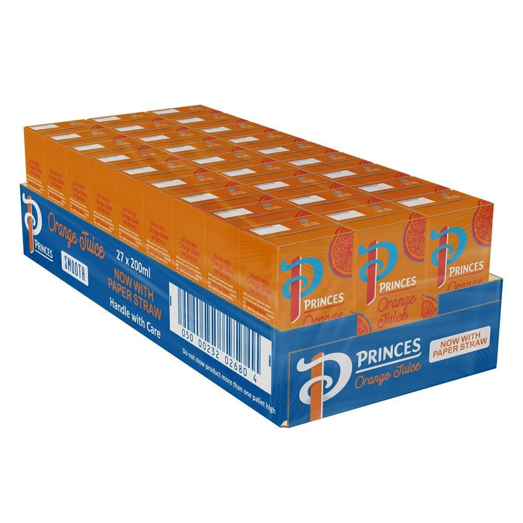 Princes Orange Juice From Concentrate 100% Pure Juice Carton Box Pack 27 x 200ml