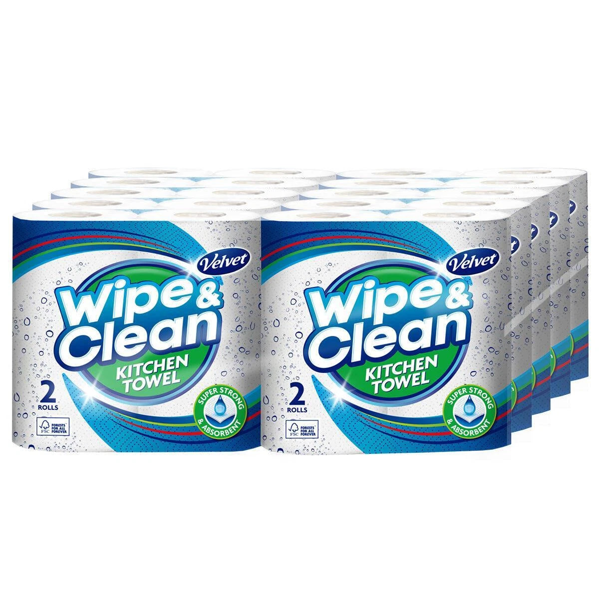 Velvet Wipe & Clean Kitchen Towel Thick Absorbent 75 Sheets 20 Rolls