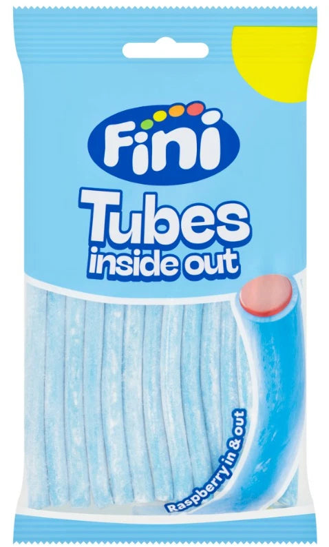 Fini Tubes Twisted Sour Mix Fruits Raspberry Rainbow & Cream 140g Bag Pack of 12