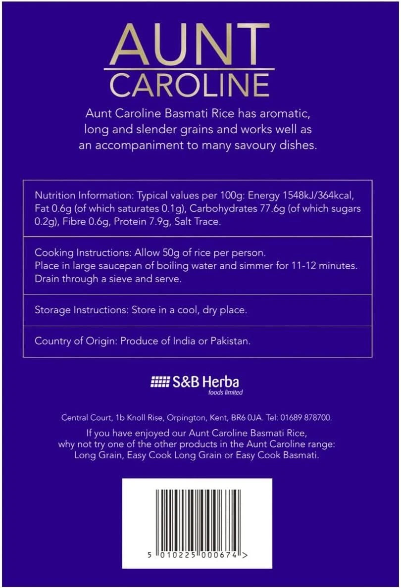 Aunt Caroline Basmati Indian Rice Aromatic Fluffy Delicate Grains Pack of 5kg