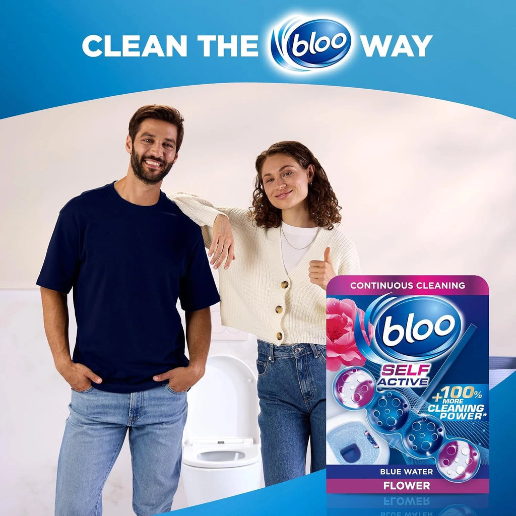 Bloo Self Active Triple Toilet Rim Block & Bowl Cleaner, Flower, 3 x 3 Pack