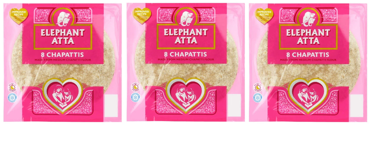 Elephant Atta Made from Medium Chapatti Flour 3x8 Pcs Halal Bread Pack of 3x360g