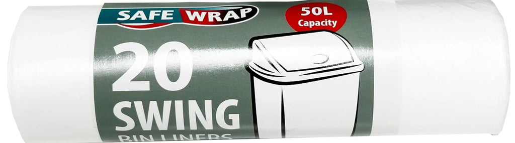 Safewrap Swing Bin Liners 50L Capacity, 20 Bags per Roll Pack of 4