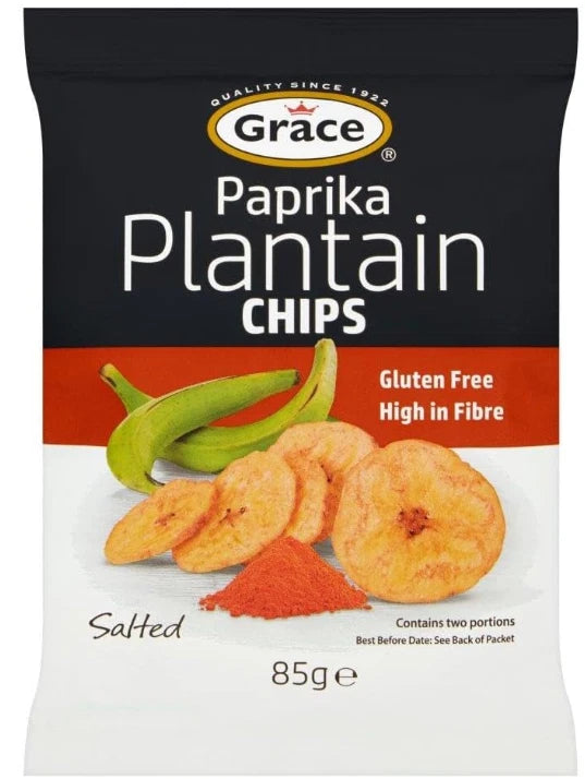 Grace Paprika Plantain Chips 85g x 9 Gluten Free, High in Fibre, Vegan