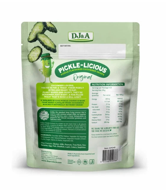 DJ&A Pickle-Licious Air-Dried Cucumber Slices Flavoured Crisps Snack Pack 200g