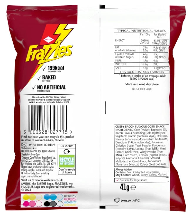 Smiths Frazzles Bacon Crisps 41g Pack of 30