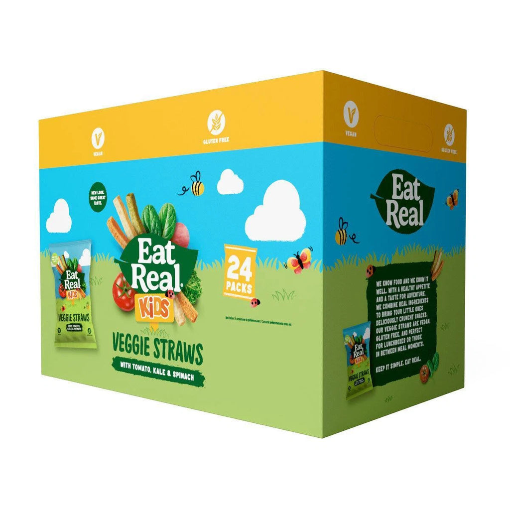 Eat Real Crisps Veggie Straws Chips Vegan Kale Tomato Spinach Box 24 Bags x 20g