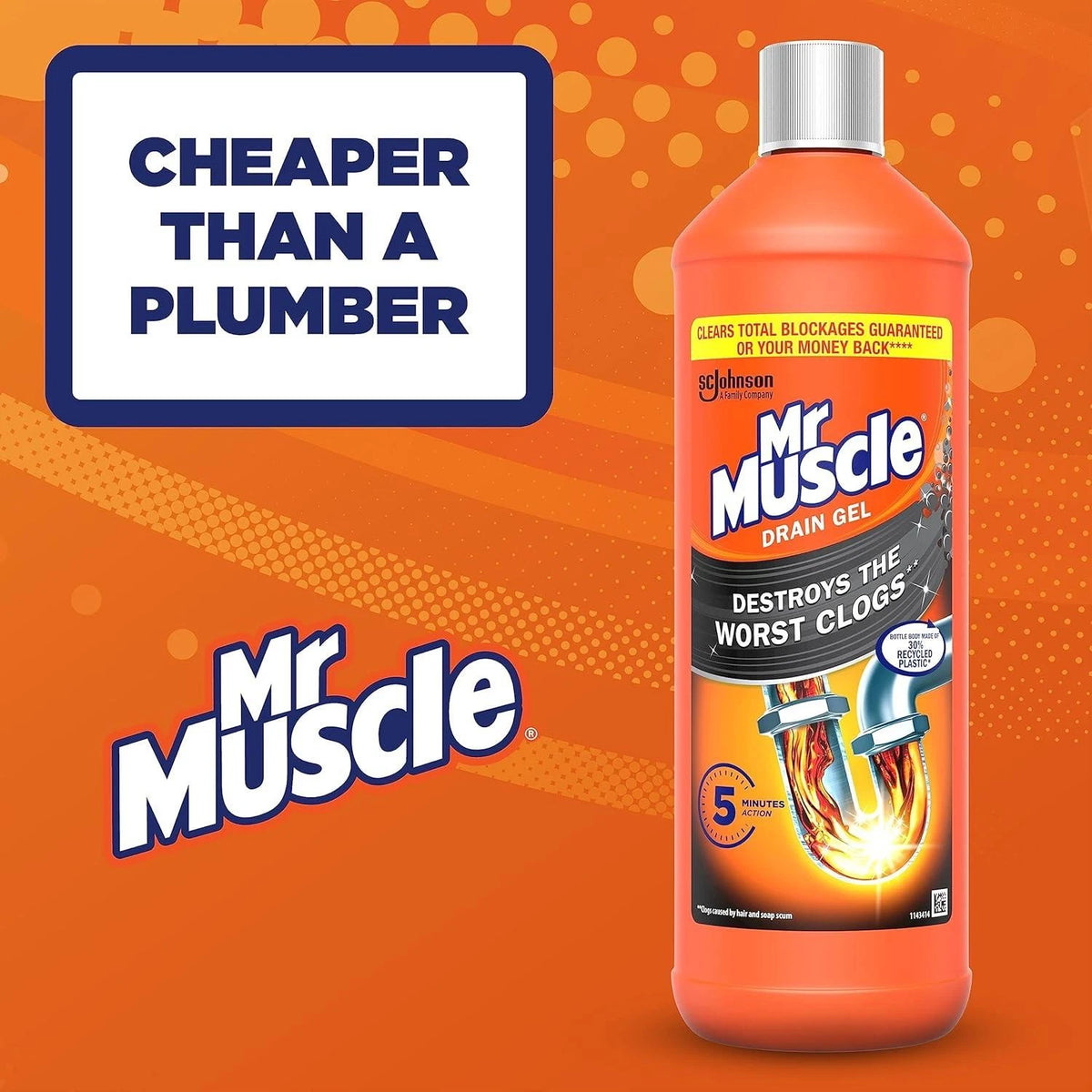 1 X MR MUSCLE POWER GEL DRAIN UNBLOCKER PIPE SINK PLUGHOLE KITCHEN BATHROOM 1L