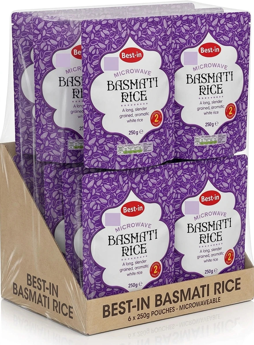 Bestin Basmati Microwave Rice, Long Grained Aromatic White Rice, 250g, 6 Pack