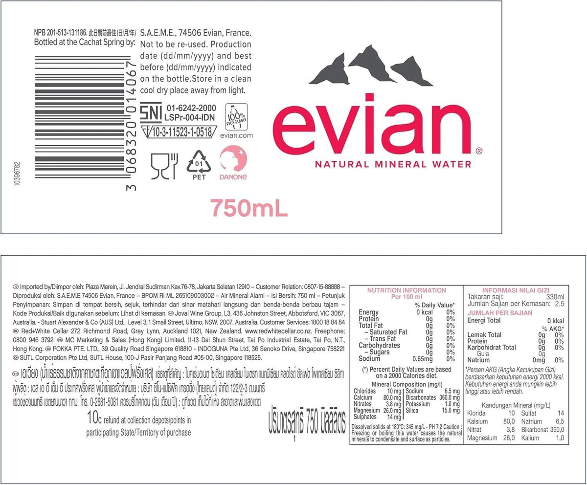 Evian Sports Mineral Water 750mlx12