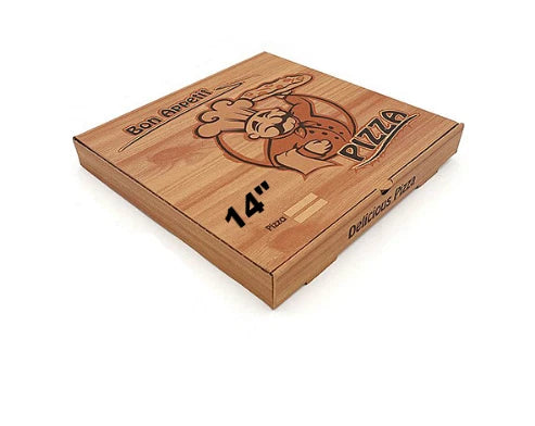 14" Brown Premium Quality PIZZA BOX Take Away Fast Food Printed Pack of 90
