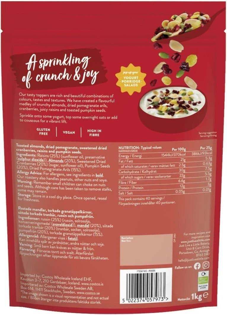 Just Pomegranate & Almond Topper Seeds Cereal Granola Salad Gluten Free Pack 1kg