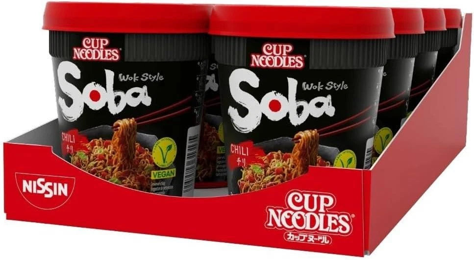 Nissin Soba Chilli Instant Wok Style Noodles 92g Pot (Pack of 8)