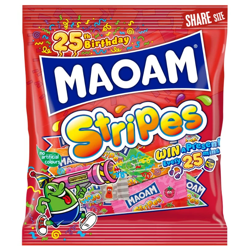 MAOAM Stripes Fruit & Cola Flavour Chewy Sweets Sharing Bag 140g Pack of 14