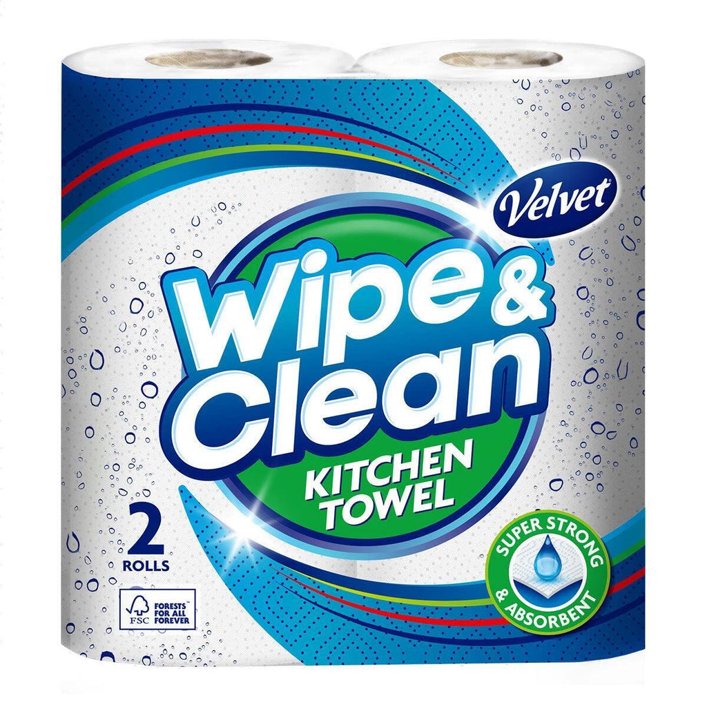Velvet Wipe & Clean Kitchen Towel Thick Absorbent 75 Sheets 20 Rolls