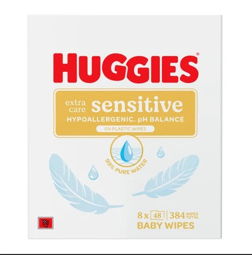 Huggies Plastic Free Extra Care Baby Wipes, 8 x 48 Wipes