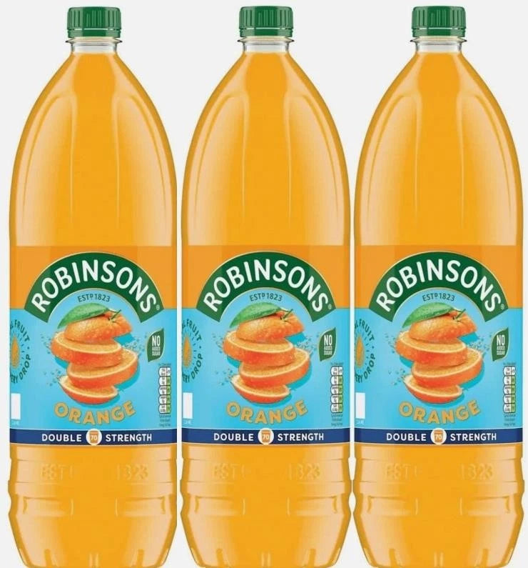 Robinsons Real Fruit Double Strength Orange Squash Juice No Sugar Pack 3 x 1.75L