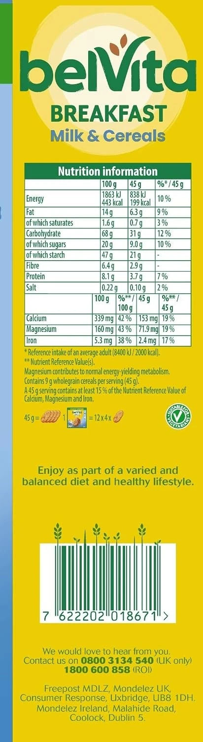 Belvita Breakfast Biscuits Milk & Cereals, 12 x 45 g (Pack of 2)