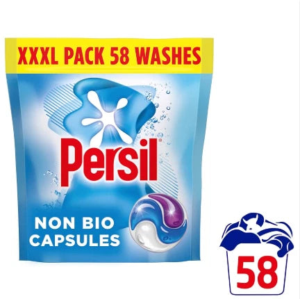 Persil Non Bio Wash Pods Laundry Detergent Washing Tablet Pack 2 x 58 Capsules