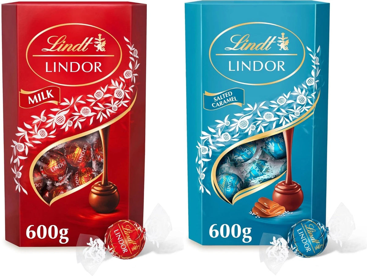 Lindt Lindor Milk Chocolate & Salted Caramel Milk Chocolate Truffles, 600g Each