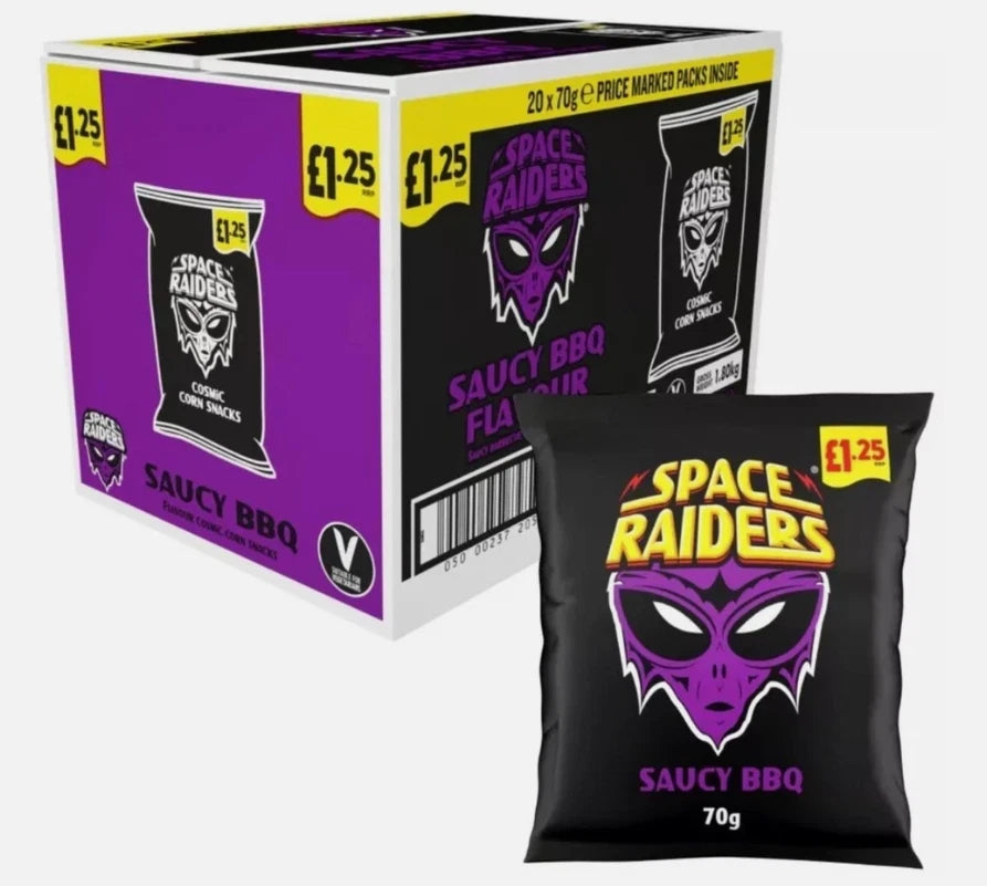 Space Raiders Saucy BBQ Crisps, Baked not Fried 70g Pack of 20