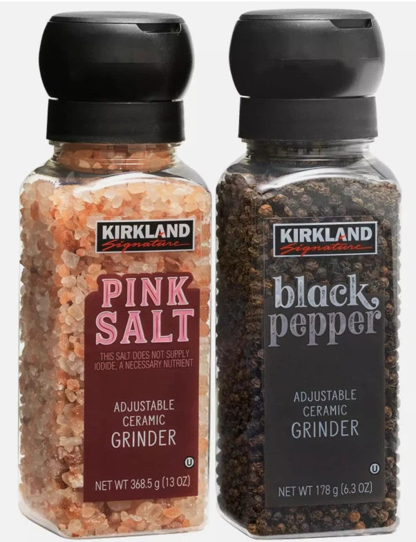 Kirkland Signature Black Pepper Corn Pink Salt Himalayan Grinder Pack + Refill