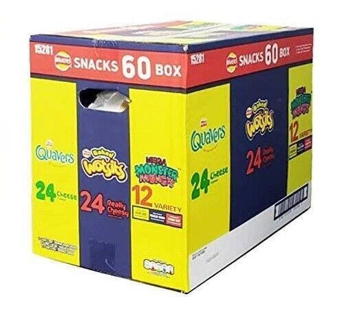 Walkers Snack Crisps Variety Chips Wotsits Quavers Monster Munch Box Pack of 60