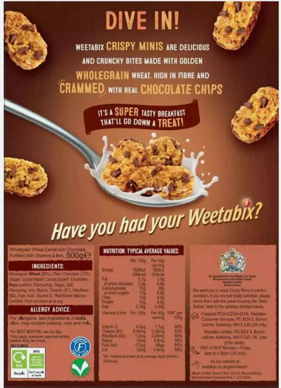 Weetos Chocolatey Hoops Breakfast Cereal Wholegrain Weetabix Crunchy Pack 2x600g